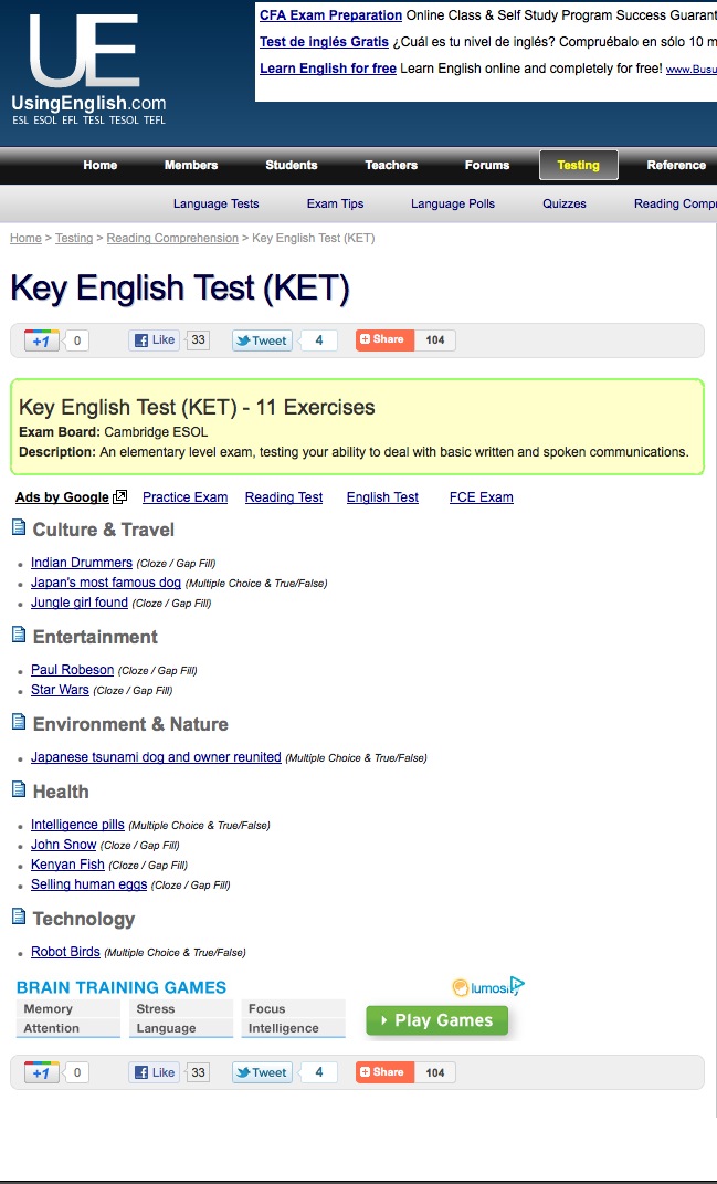 Key English Test Reading Comprehension | Recurso educativo 40605