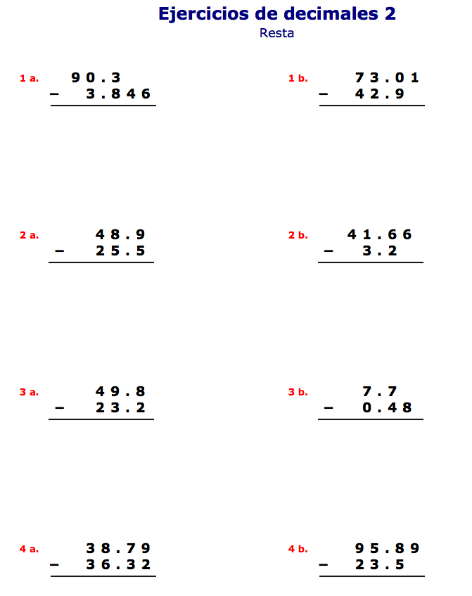 Ejercicios De Decimales Resta Recurso Educativo 104884 Tiching 2086